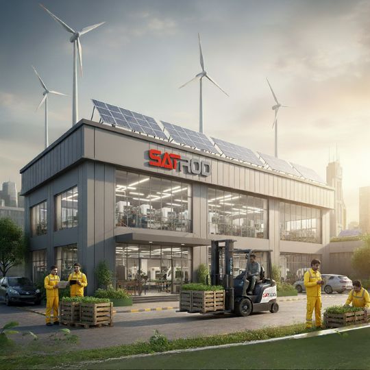 Green leaves with factory in the background